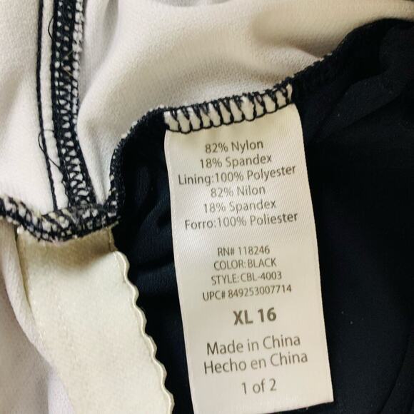 Cabana Life Black & Grey Damask 1 Piece Halter Swimsuit w Swim Skirt Size XL - Picture 5 of 8